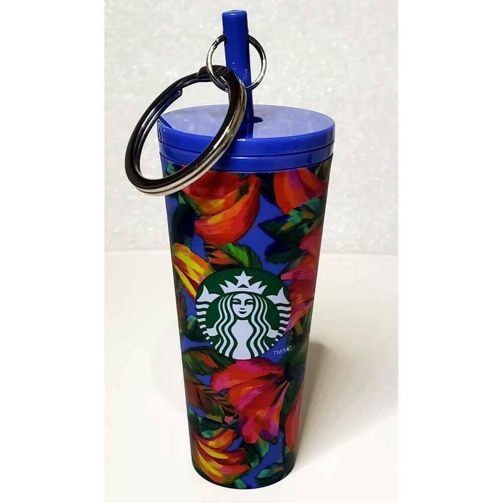 Starbucks X Farm Rio Mini Cold Cup Keychain Tropical Floral Straw Charm Euc